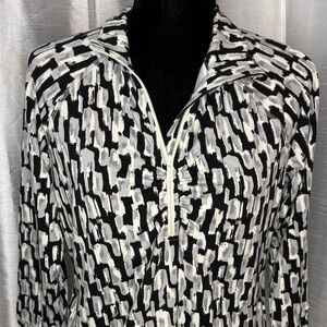 Talbots 1/2 Zip High Neck Geometric Print 3/4 Sleeve Bamboo Rayon Top Women’s S